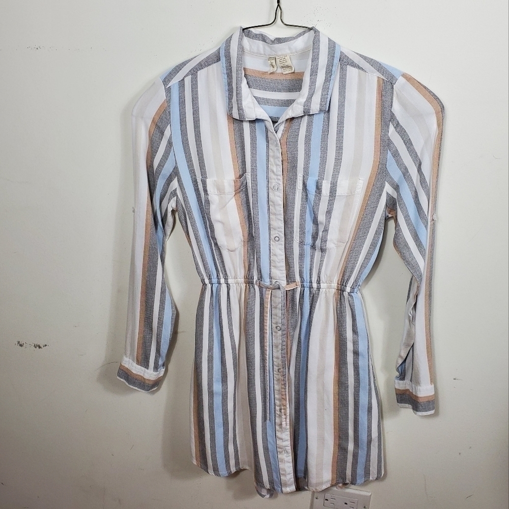 Japna Anthropologie Long Sleeve Striped Cotton Dress Size Small Midi